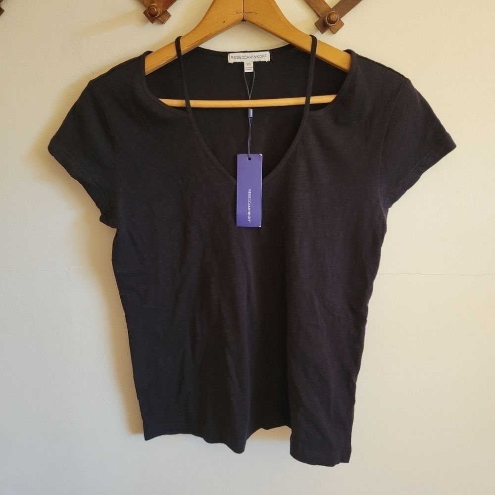NWT Rebecca Minkoff Cotton Tee Black Semi Sheer XS Extra Small